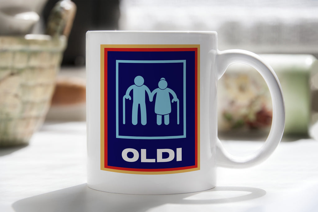 Oldi Mobility Walker Funny Old Novelty Mug Aldi Old Couple Parody