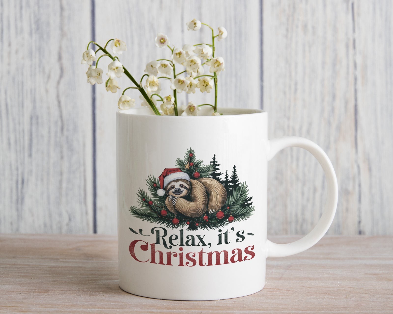 Relax it's Christmas Sloth Novelty Mug Fun Coffee Cup
