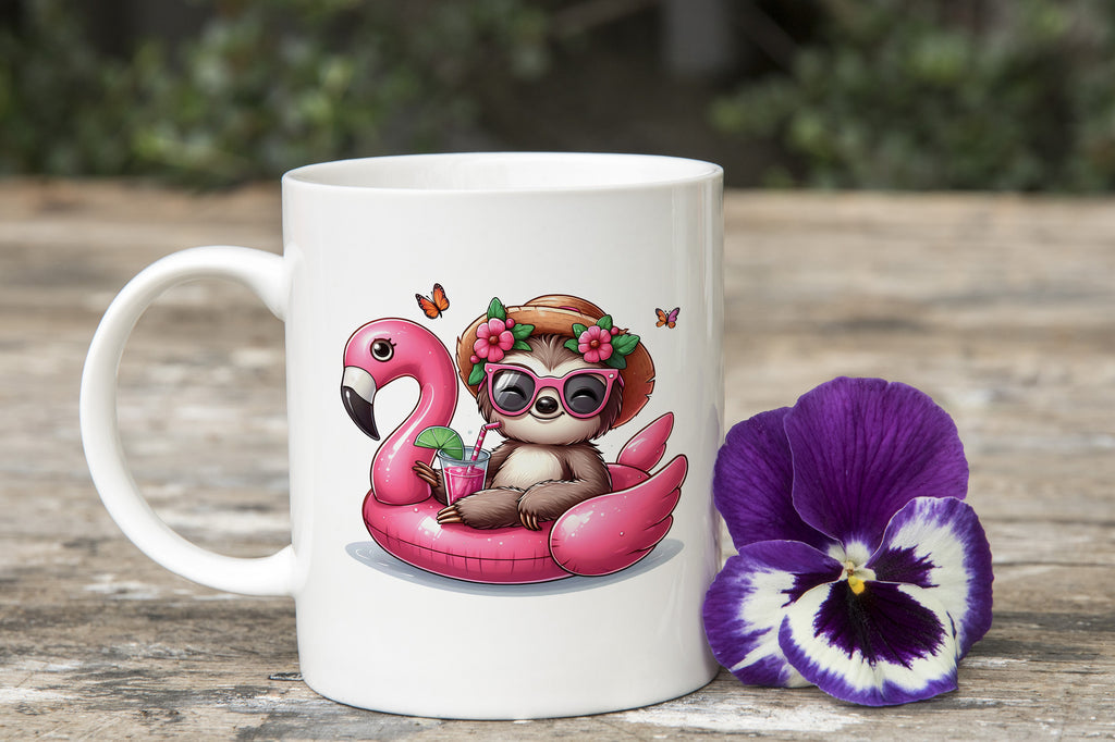 Pink Flower Novelty Mug Sloth Float Fun Coffee Cup