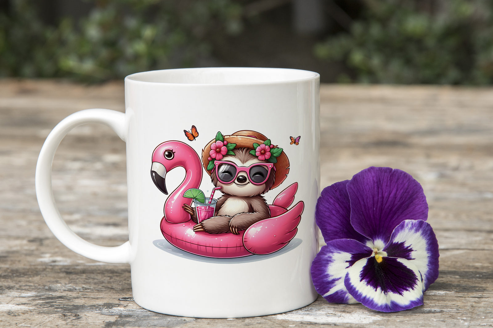 Pink Flower Novelty Mug Sloth Float Fun Coffee Cup