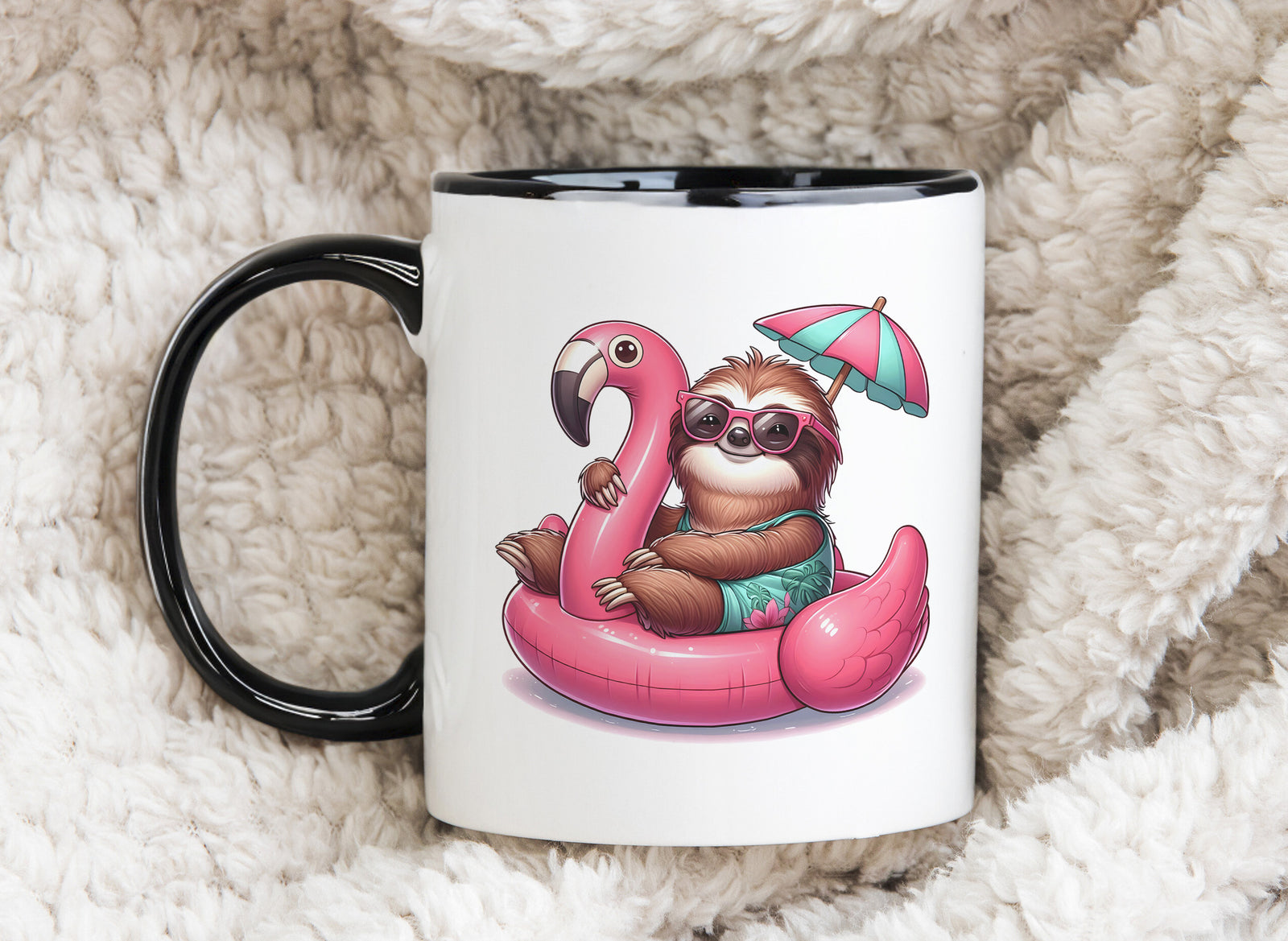 Sloth Palm Tree Float Novelty Mug Fun Coffee Cup Umbrella Tea Cup