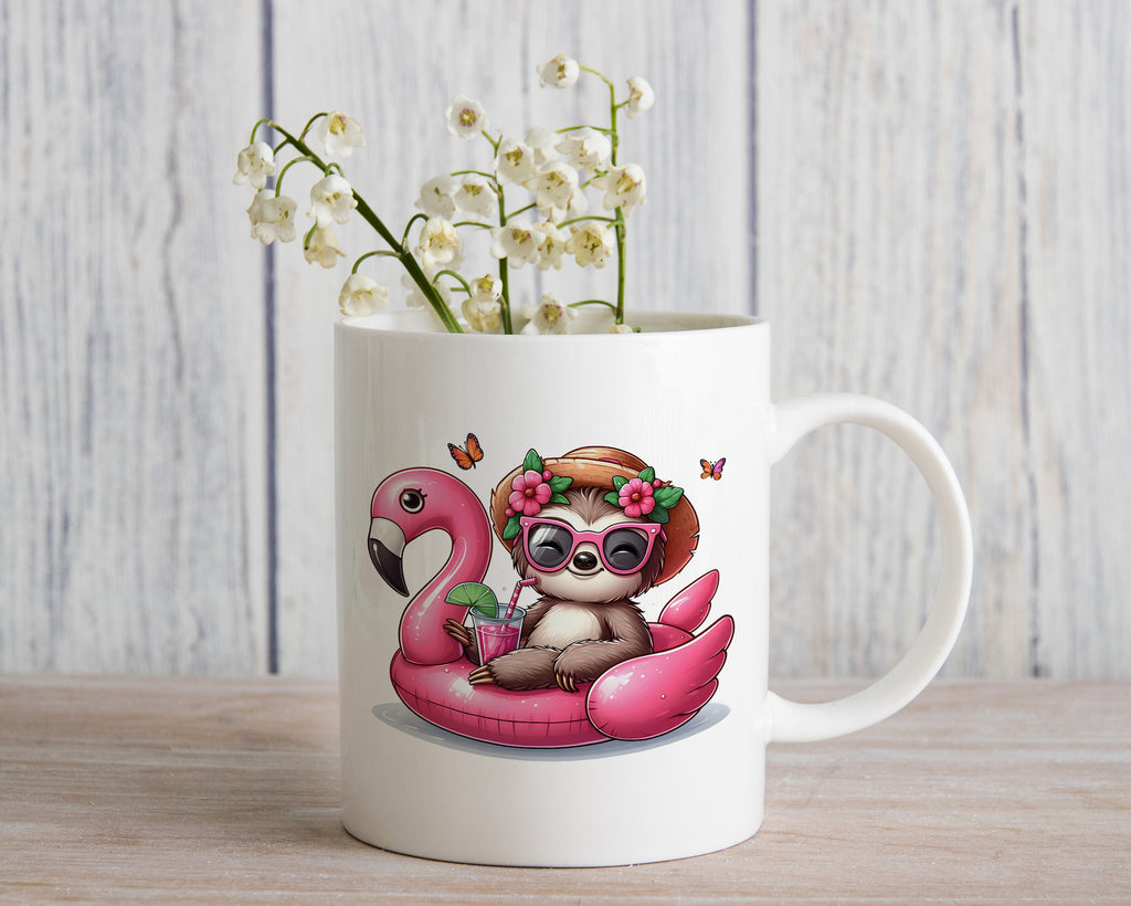 Pink Flower Novelty Mug Sloth Float Fun Coffee Cup