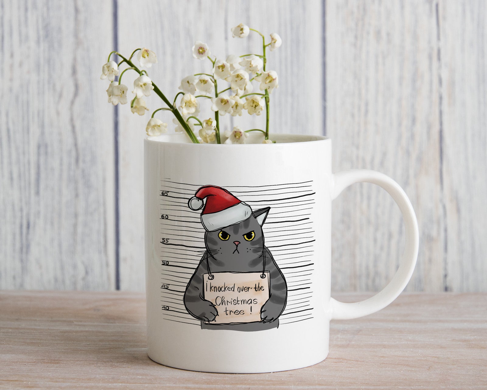 Cat Knocked over Christmas Tree Novelty Mug Caffeine Tea Cup