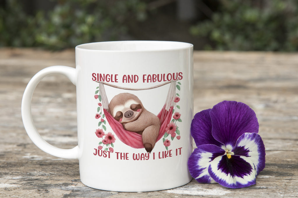 Single and Fabulous Sloth Novelty Mug anti Valentines Day Coffee Caffeine Cup
