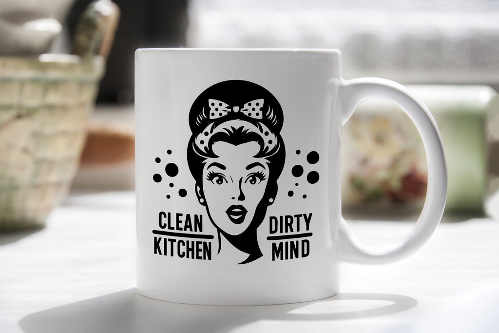 Clean Kitchen Dirty Mind Novelty Mug Retro Woman Sarcastic Caffeine Cup