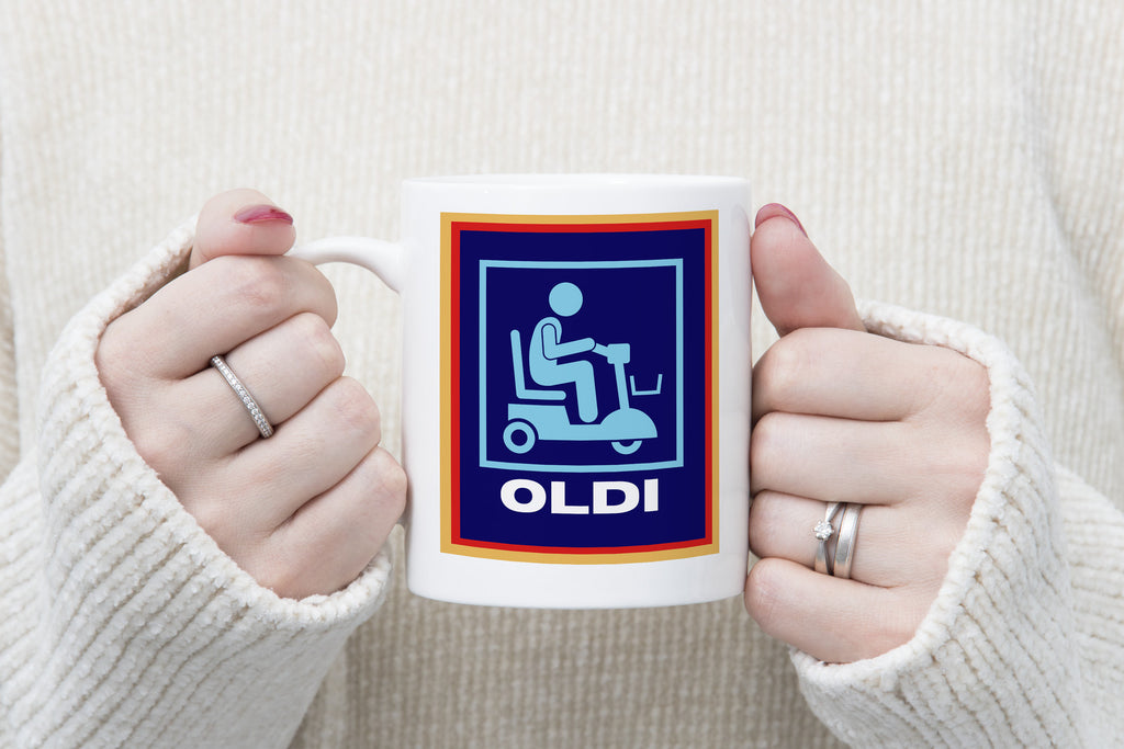 Oldi Mobility Scooter Funny Novelty Mug Aldi Parody Father's Mother's Day Gift