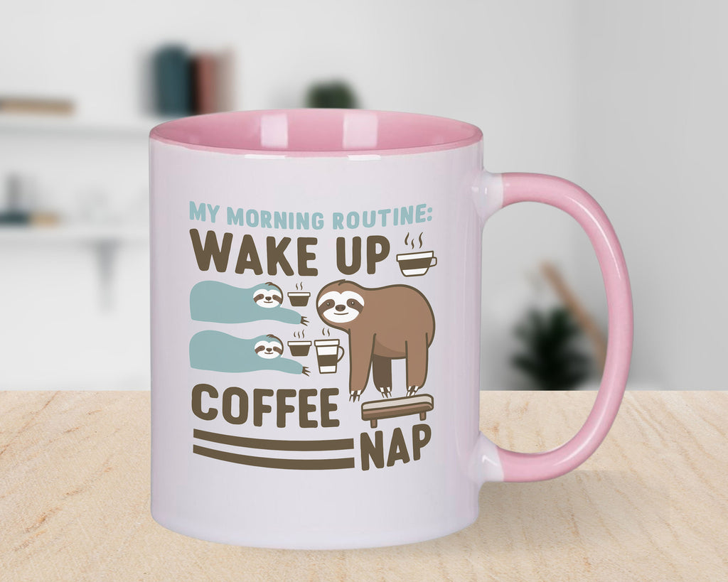 Sloth Mug Morning Routine Wake Up Coffee Nap Novelty Cup