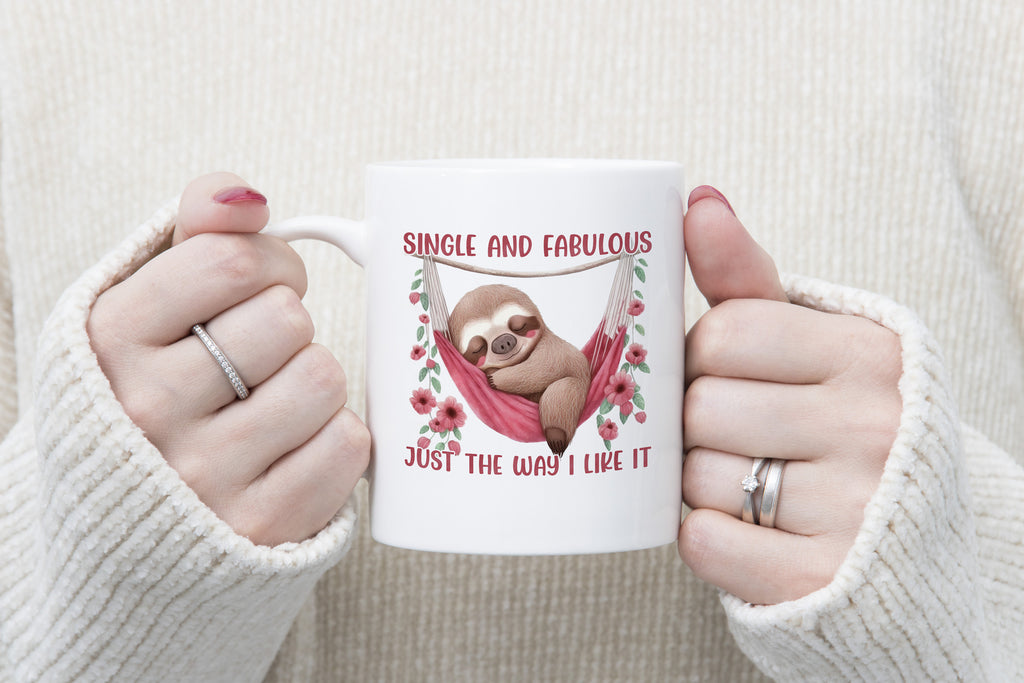 Single and Fabulous Sloth Novelty Mug anti Valentines Day Coffee Caffeine Cup