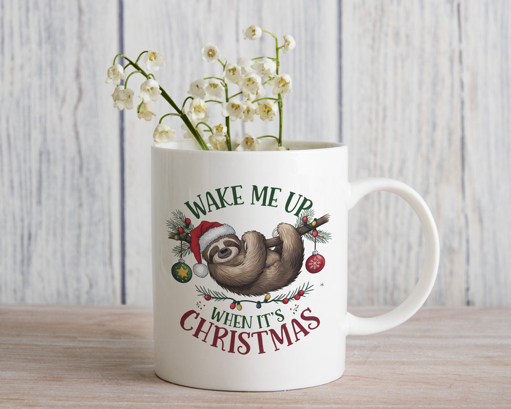Sloth Christmas Mug Coffee Wake me up when It's Christmas Novelty Cup