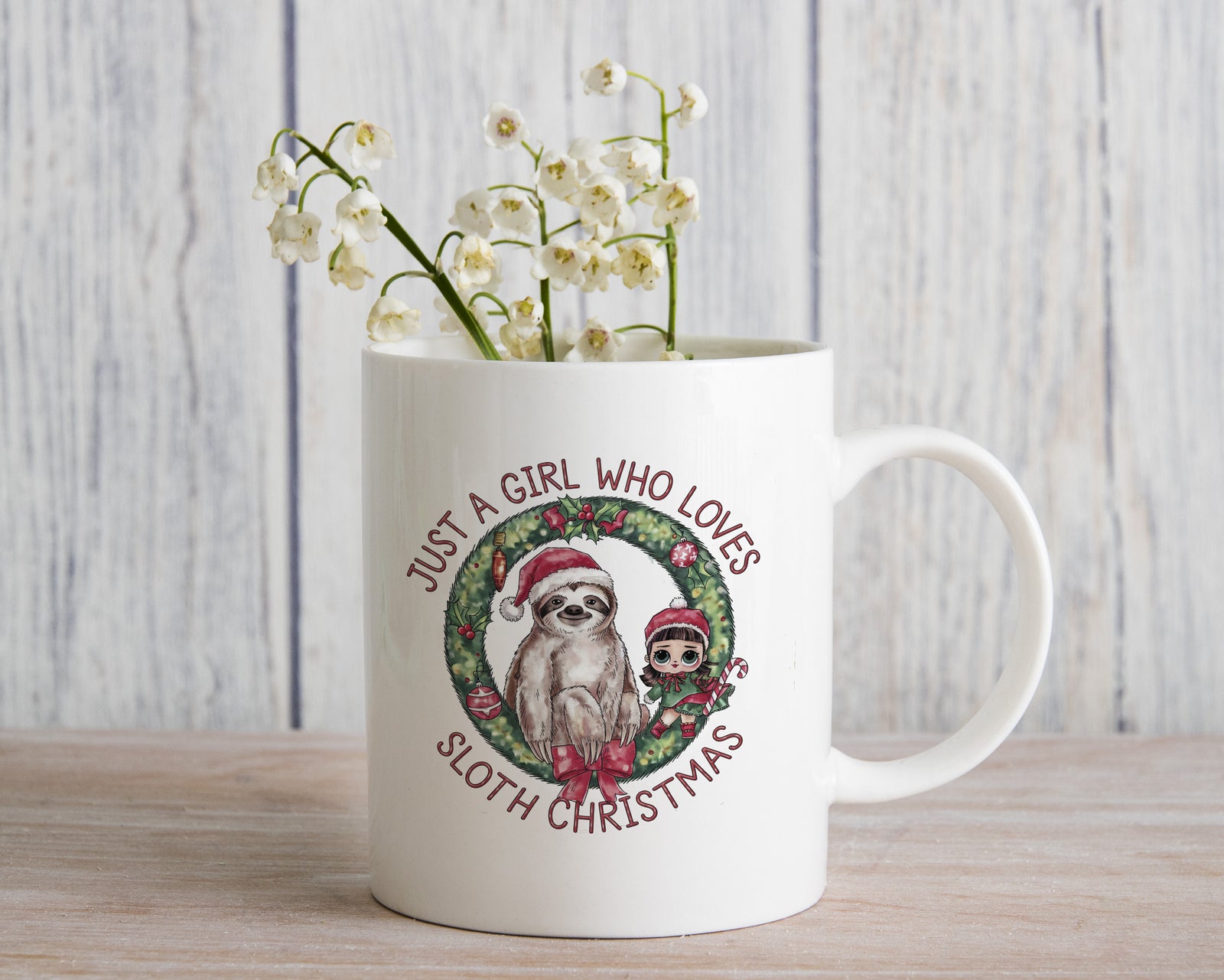 Christmas Sloth Just a Girl Who Loves Novelty Mug Coffee Cup