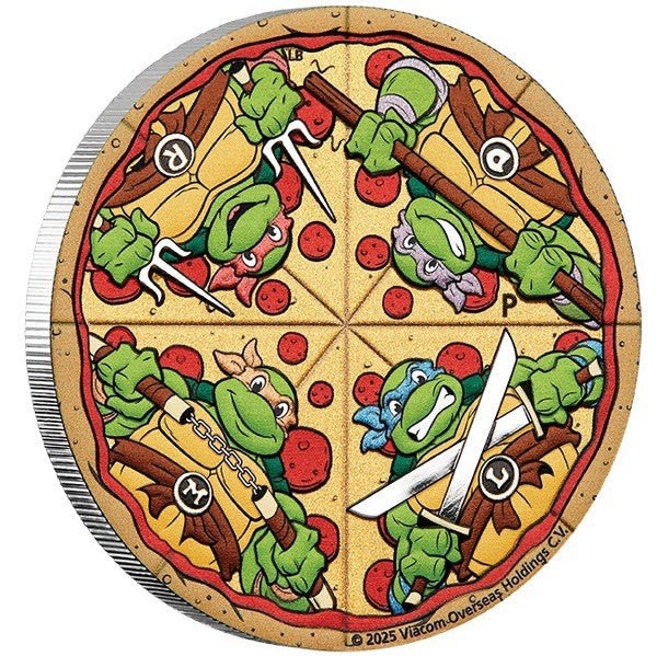 2025 Teenage Mutant Ninja Turtles 2 OZ Silver Coin Pizza Box