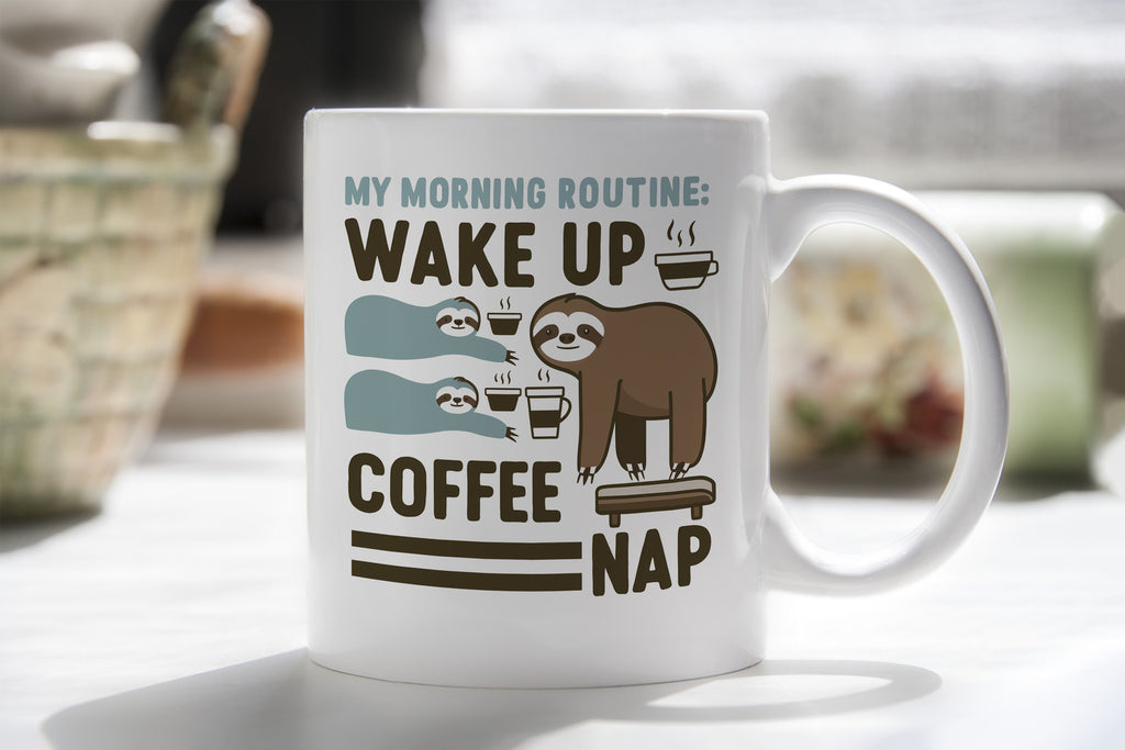 Sloth Mug Morning Routine Wake Up Coffee Nap Novelty Cup