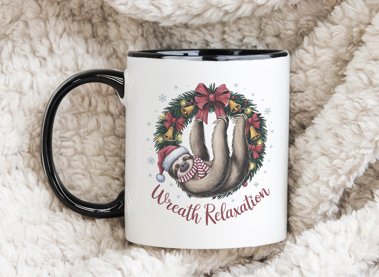 Sloth Coffee Novelty Mug Christmas Wreth Relaxation