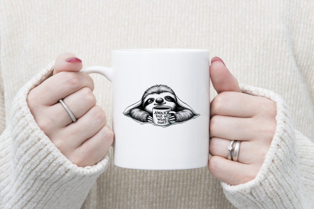 Sloth Novelty Mug Caffeine Awake but at what Cost Tea Cup