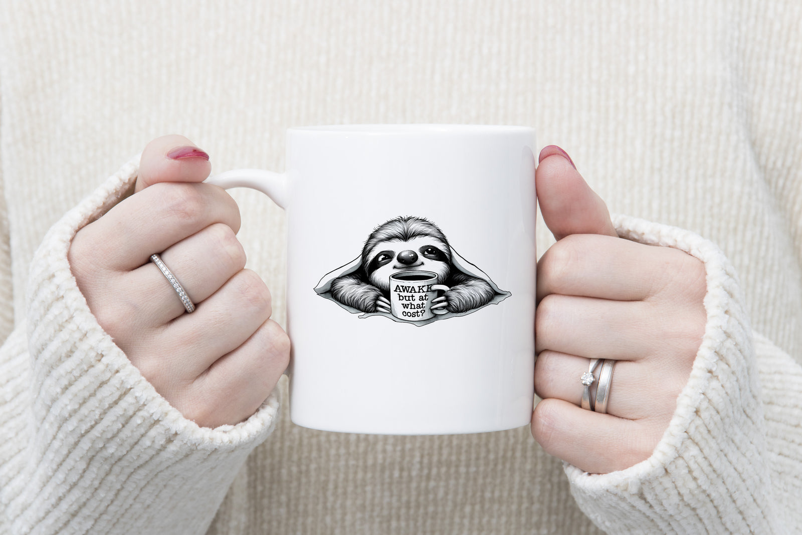 Sloth Novelty Mug Caffeine Awake but at what Cost Tea Cup