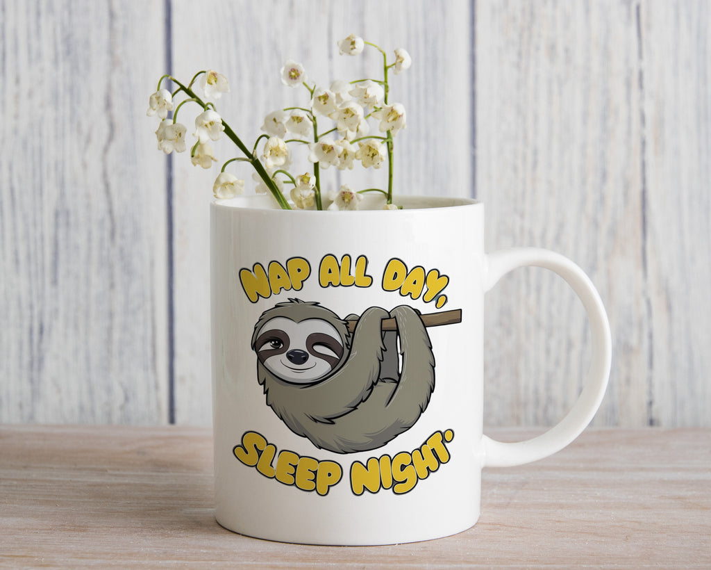 Sloth Novelty Mug Coffee Cup Nap all Day Sleep all Night