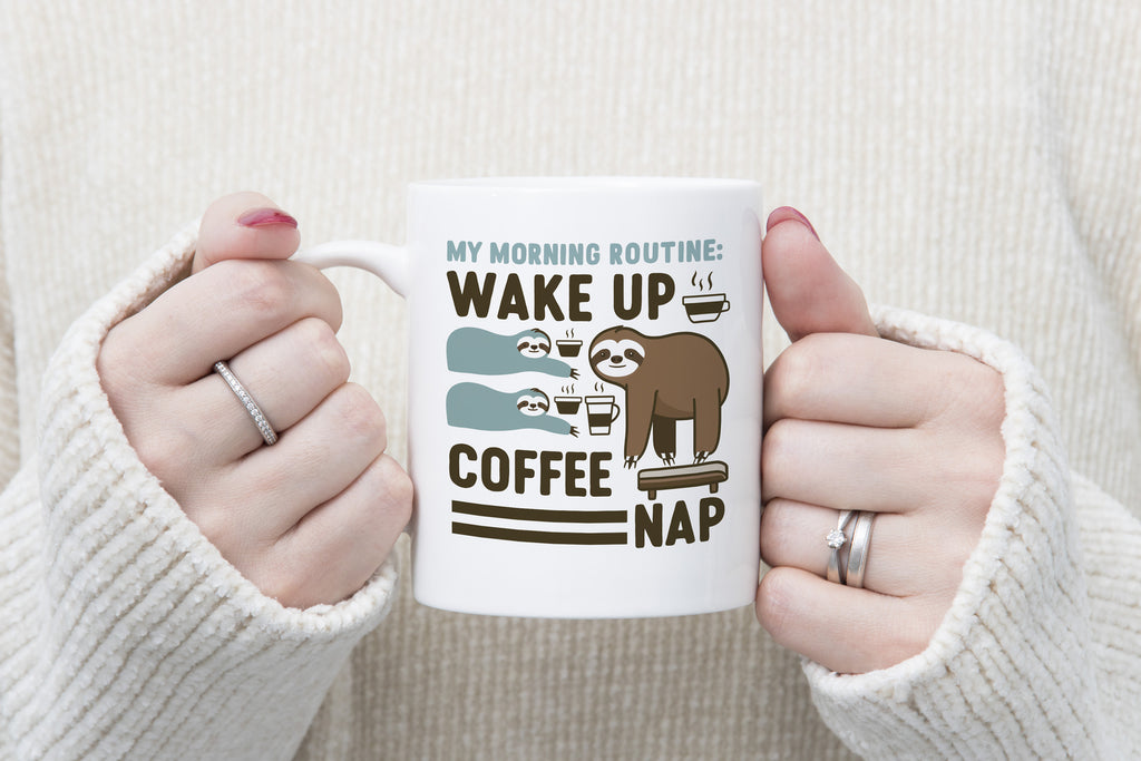Sloth Mug Morning Routine Wake Up Coffee Nap Novelty Cup