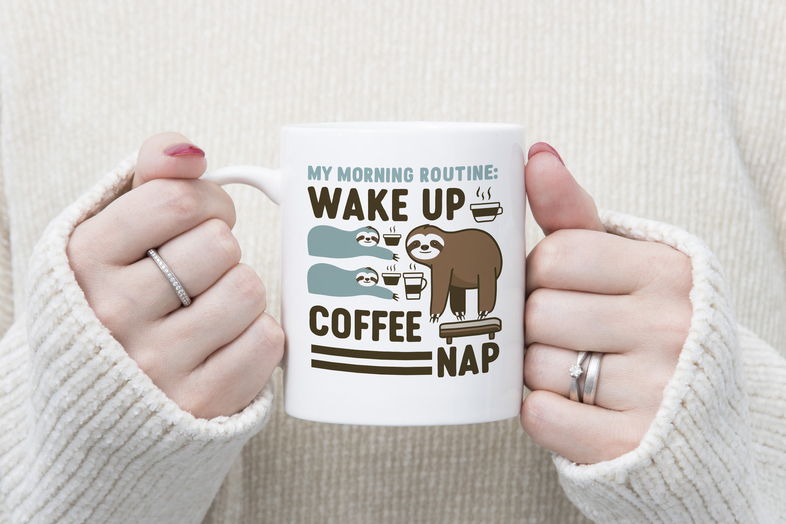 Sloth Mug Morning Routine Wake Up Coffee Nap Novelty Cup