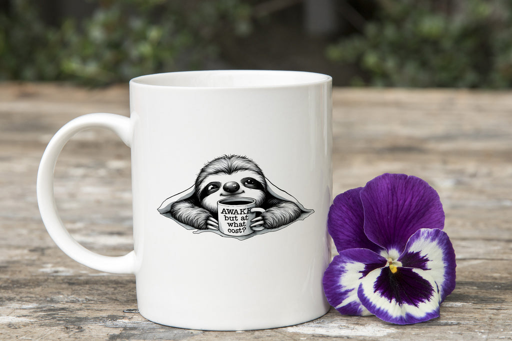 Sloth Novelty Mug Caffeine Awake but at what Cost Tea Cup