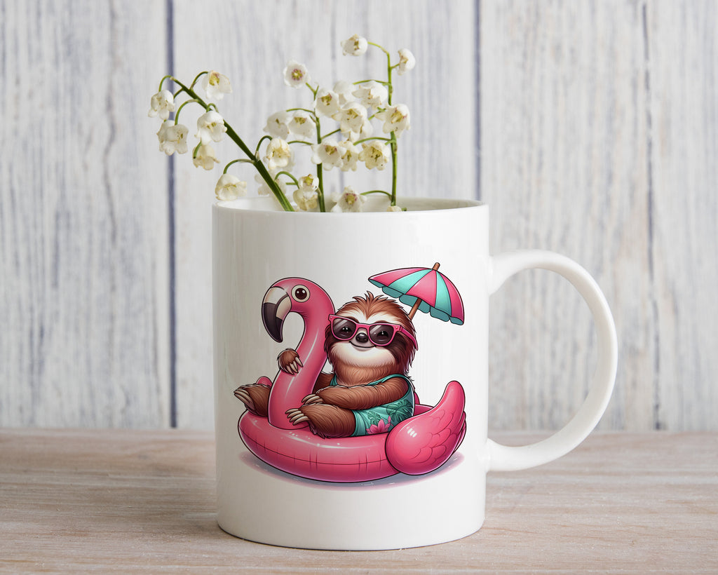 Sloth Palm Tree Float Novelty Mug Fun Coffee Cup Umbrella Tea Cup