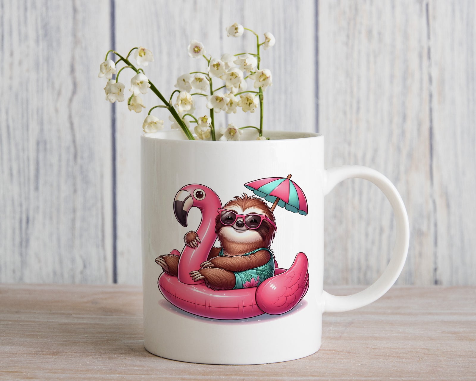 Sloth Palm Tree Float Novelty Mug Fun Coffee Cup Umbrella Tea Cup