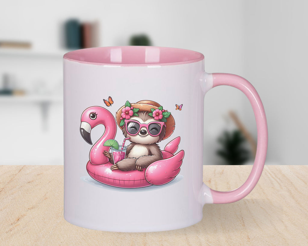 Pink Flower Novelty Mug Sloth Float Fun Coffee Cup