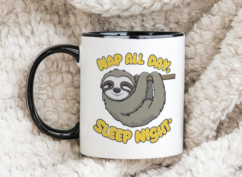 Sloth Novelty Mug Coffee Cup Nap all Day Sleep all Night