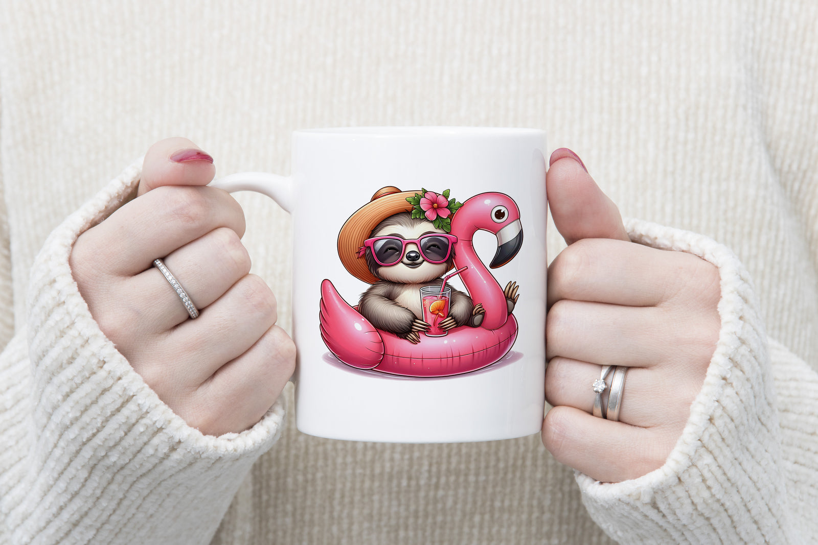 Sloth Flower Hat Novelty Mug Caffeine Pool Party Inflatable flamingo Tea Cup