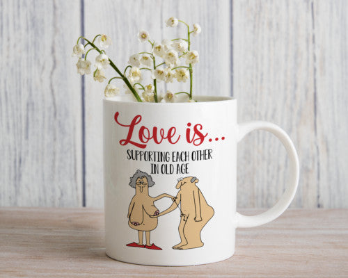 Funny Old Age Love Novelty Mug Supporting Each Other Coffee Cup Growing Together