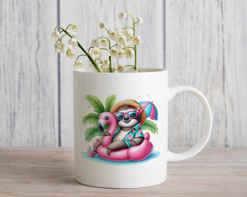 Sloth Palm Tree Float Novelty Mug Fun Coffee Cup