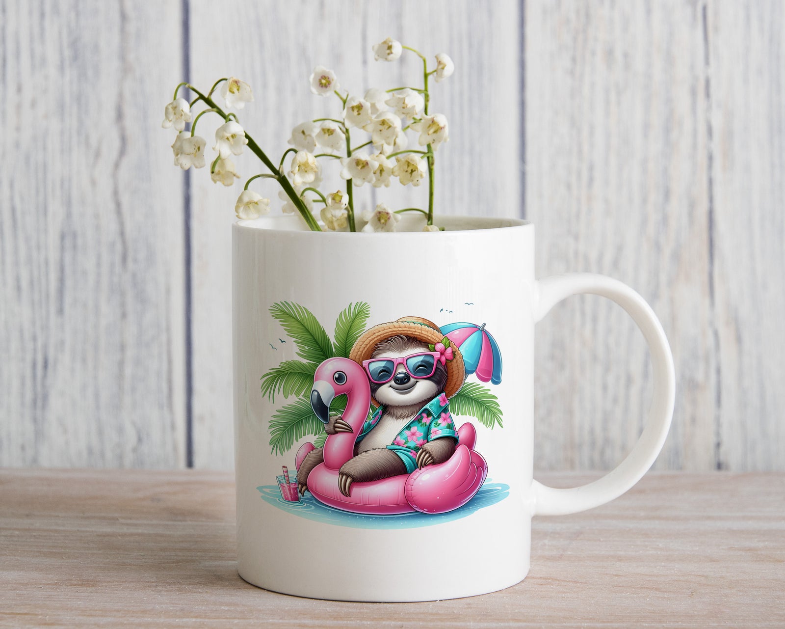 Sloth Palm Tree Float Novelty Mug Fun Coffee Cup