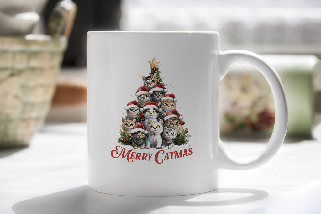 Merry Catmas Novelty Mug Cat Lover Cute Christmas Tree Coffee Cup