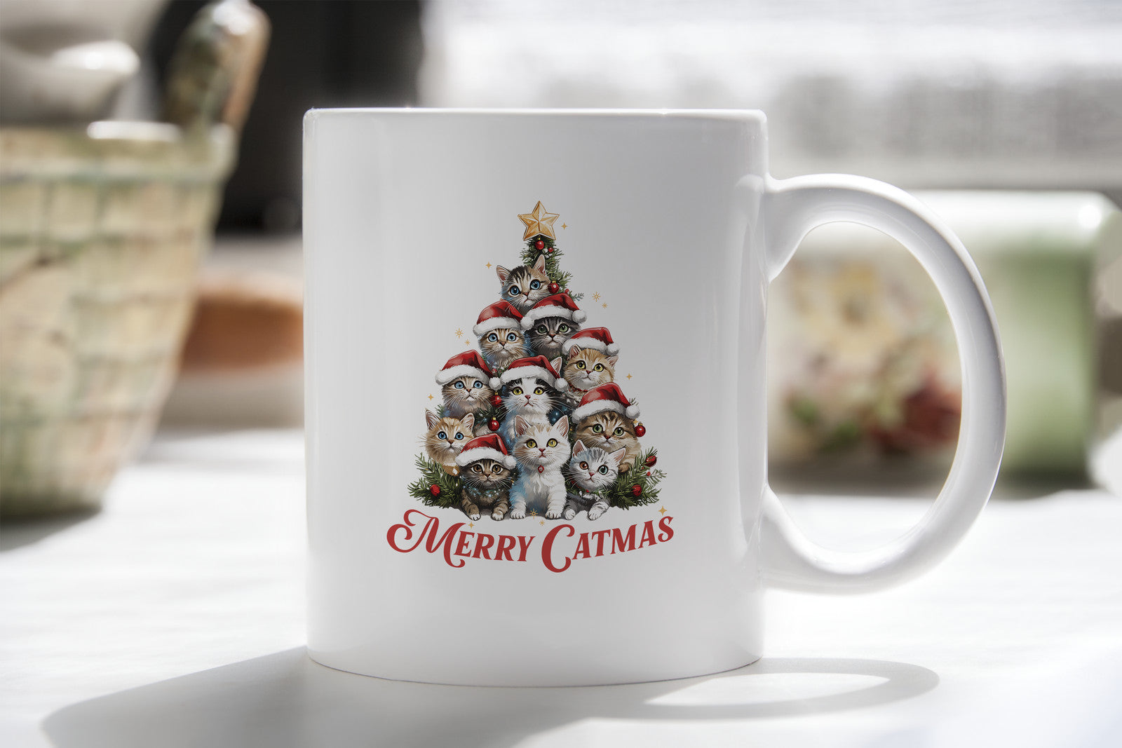 Merry Catmas Novelty Mug Cat Lover Cute Christmas Tree Coffee Cup