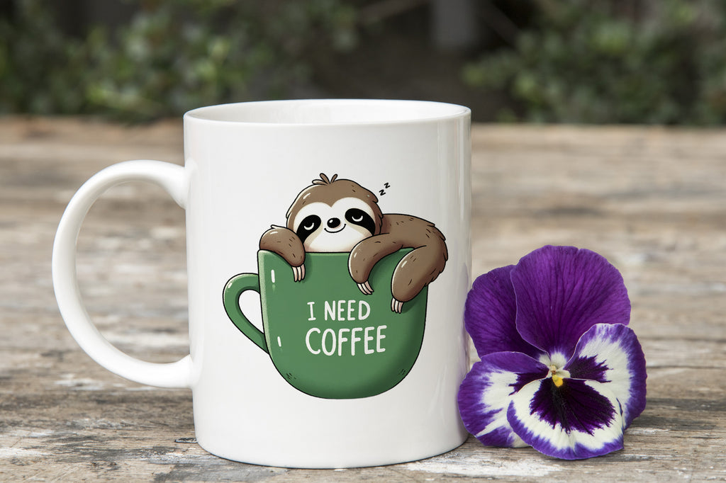 Sloth I Need Coffee Novelty Mug Stocking Suprise Tea Cup