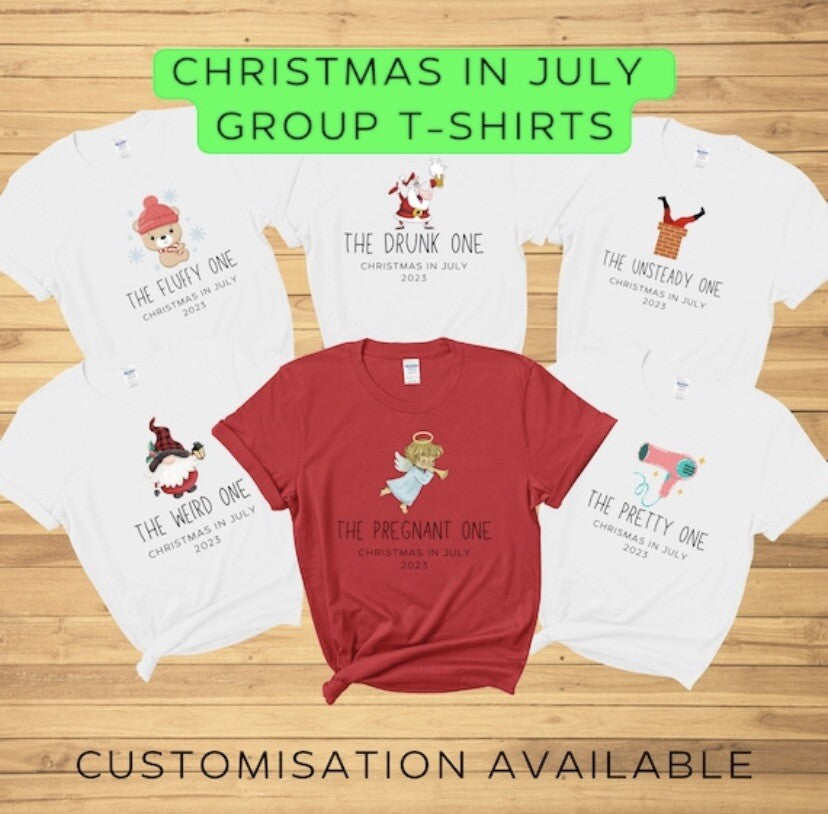 Christmas in July group t shirts party tees funny novelty unisex