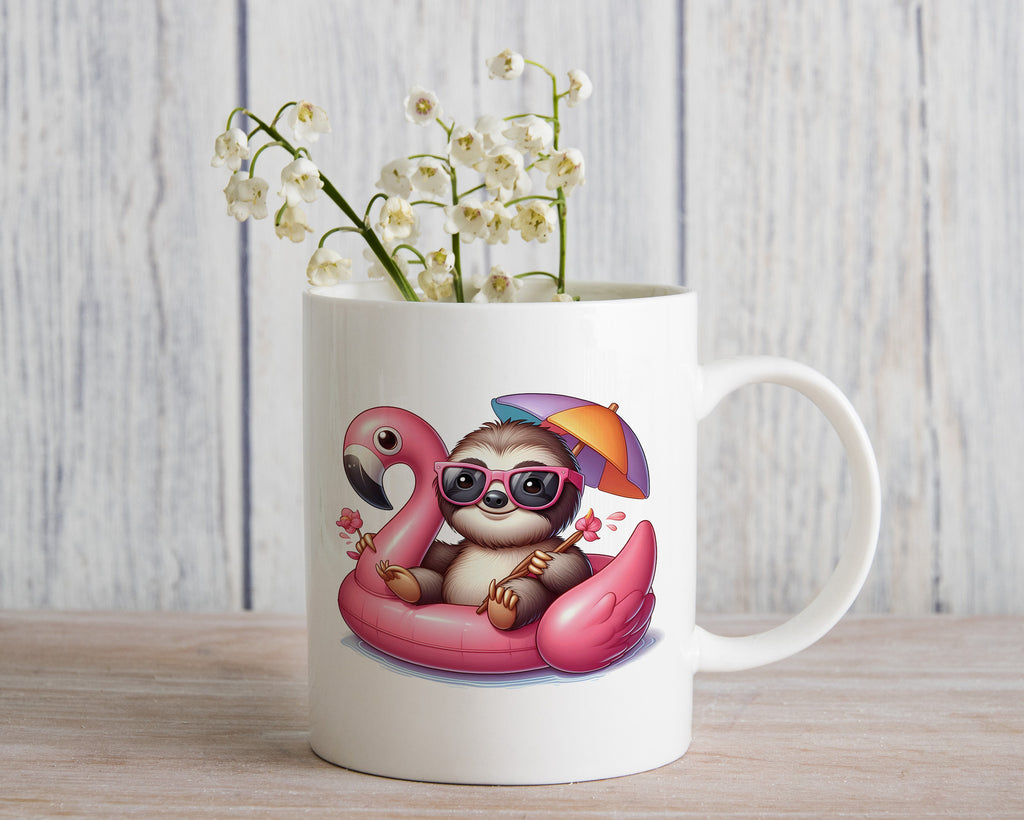 Sloth Palm Tree Umbrella Float Novelty Mug Fun Coffee Cup