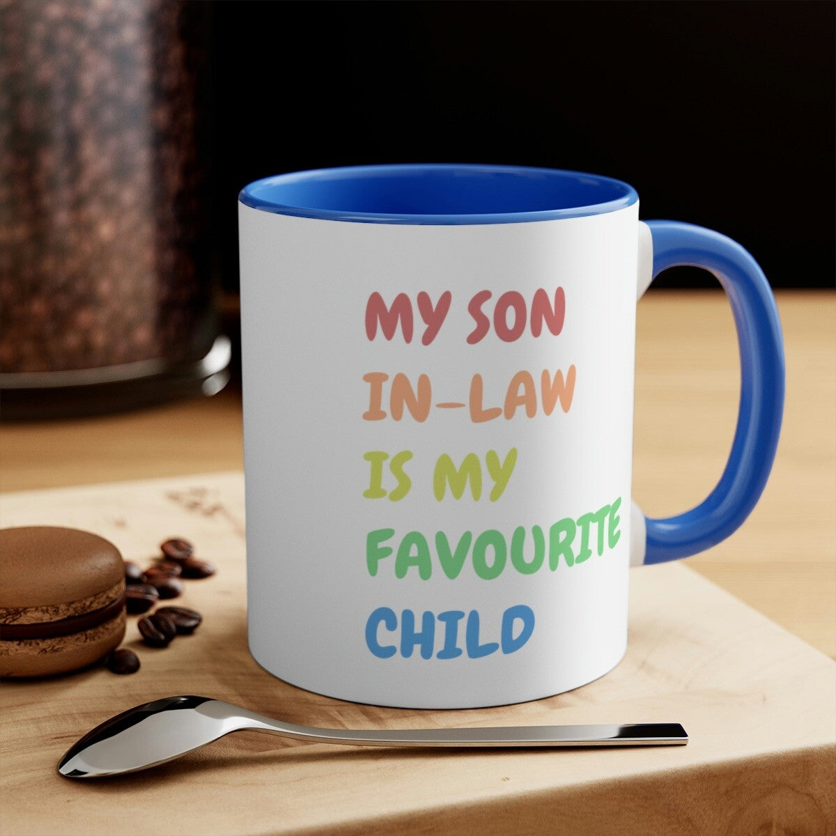 Father’s day novelty mug my son in law is my favourite child funny mug blue