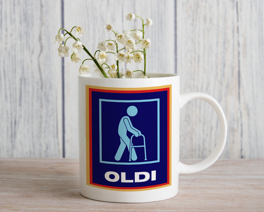 Oldi Mobility Walker Funny Old Novelty Mug Aldi Parody Father's Mother's Gift