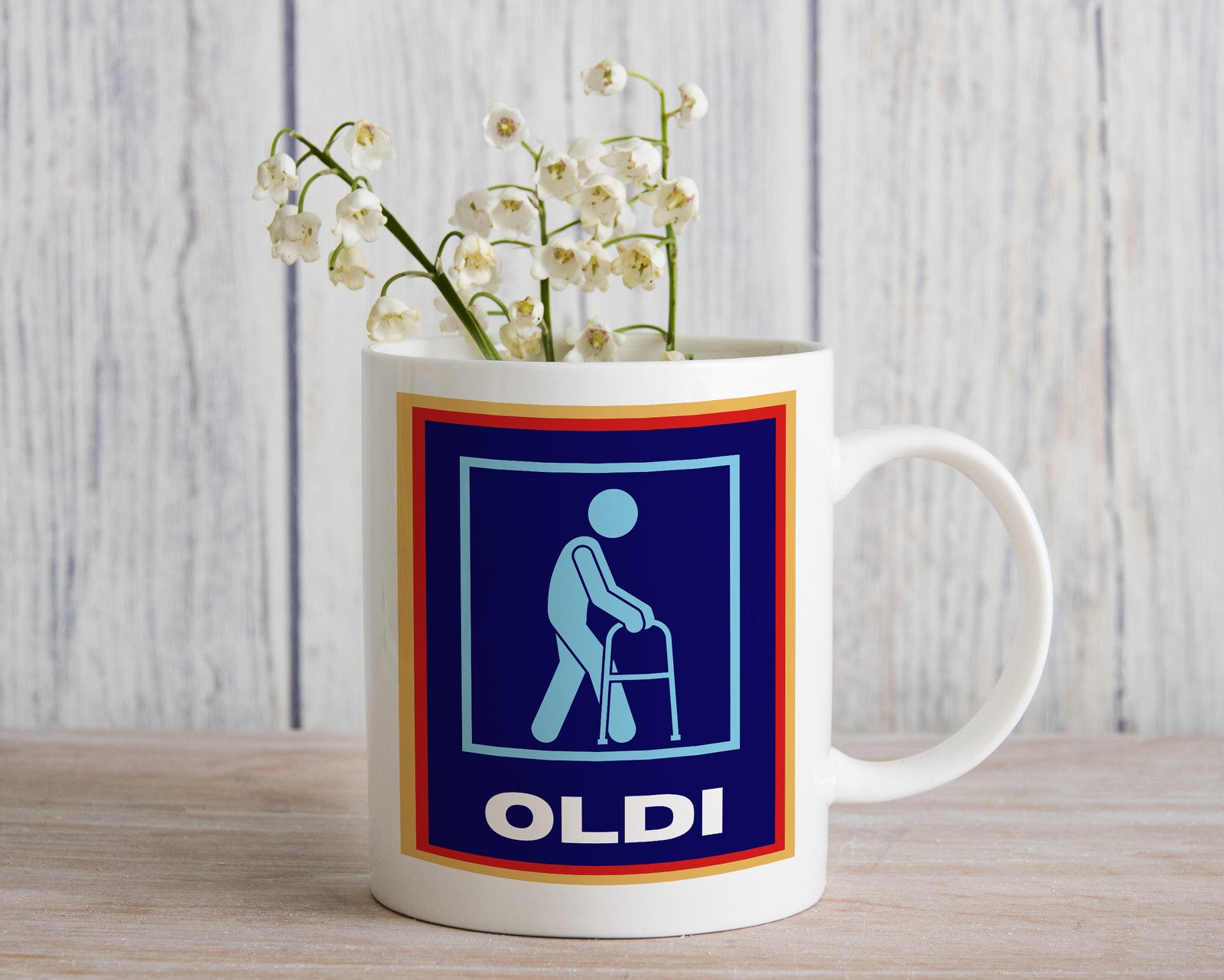 Oldi Mobility Walker Funny Old Novelty Mug Aldi Parody Father's Mother's Gift