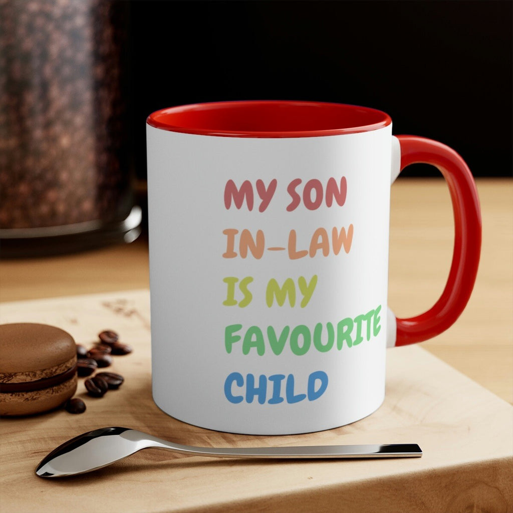 Father’s day novelty mug my son in law is my favourite child funny mug red