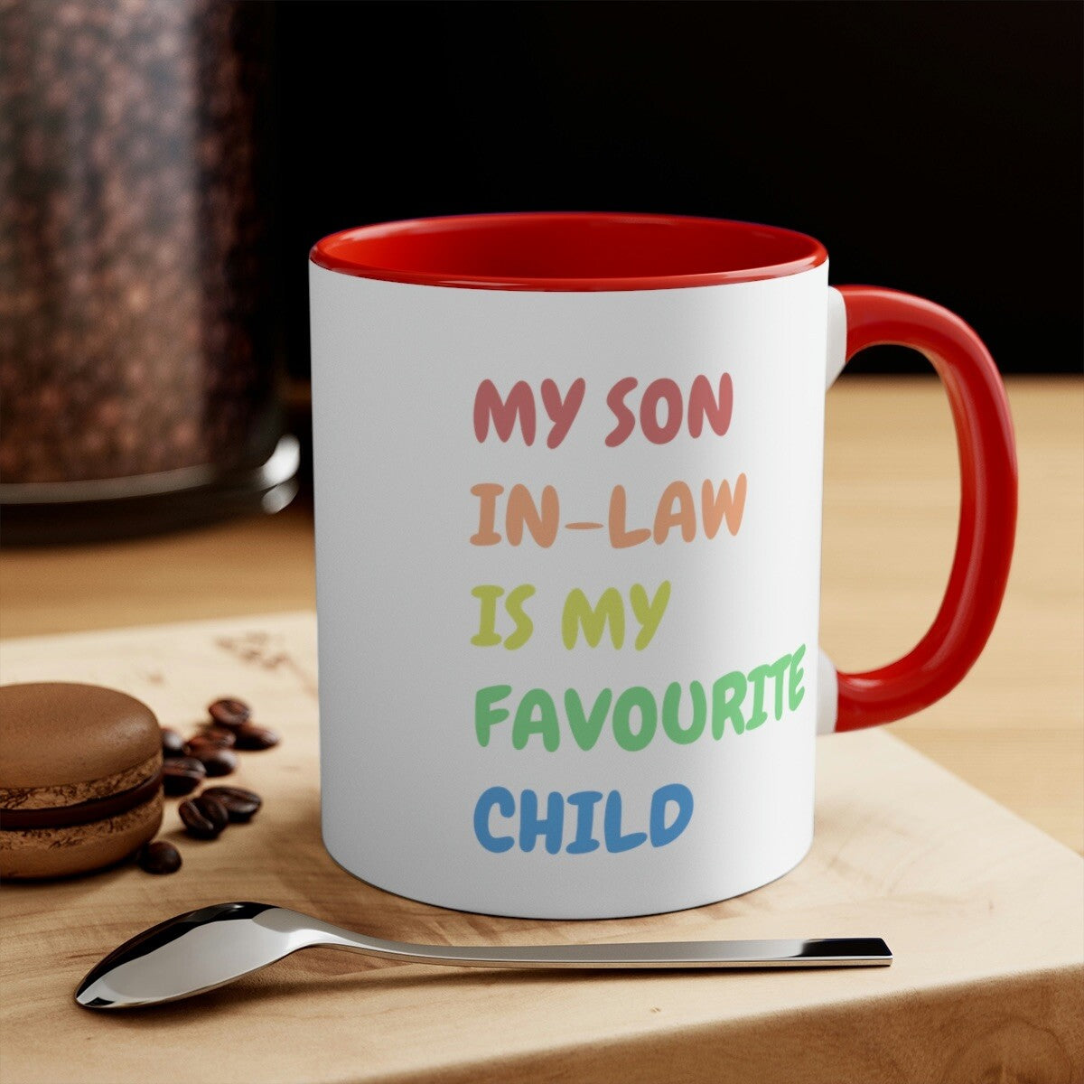 Father’s day novelty mug my son in law is my favourite child funny mug red