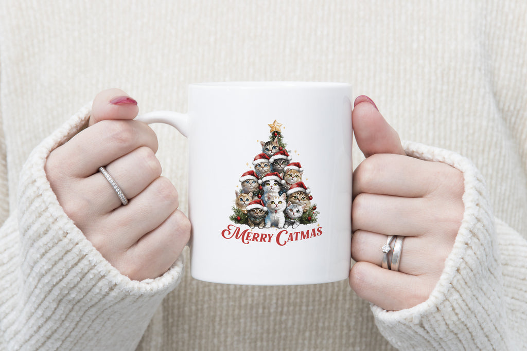 Merry Catmas Novelty Mug Cat Lover Cute Christmas Tree Coffee Cup
