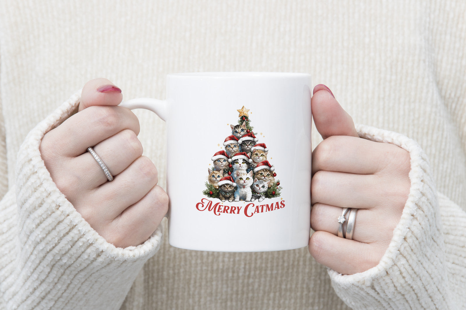 Merry Catmas Novelty Mug Cat Lover Cute Christmas Tree Coffee Cup