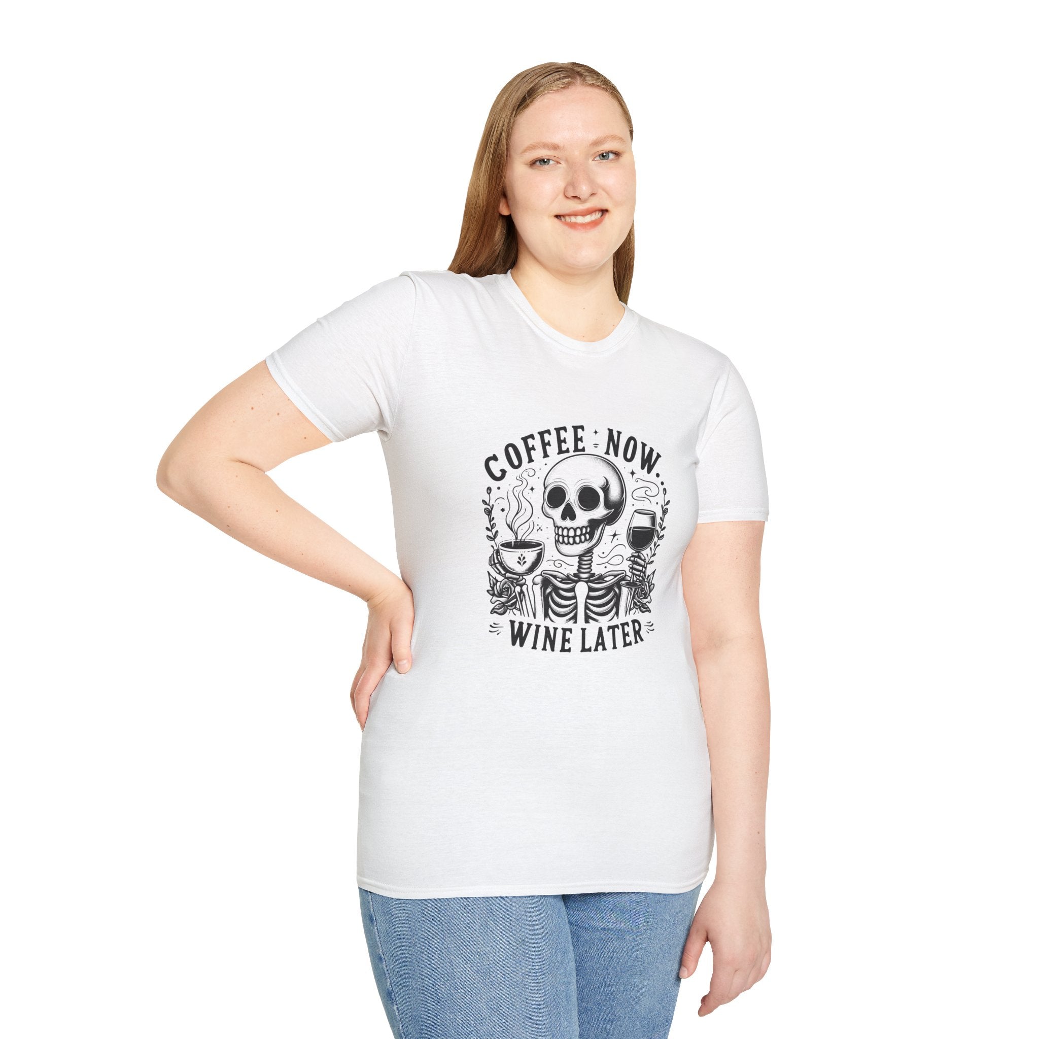 Coffee Now Wine Later Skeleton T-Shirt