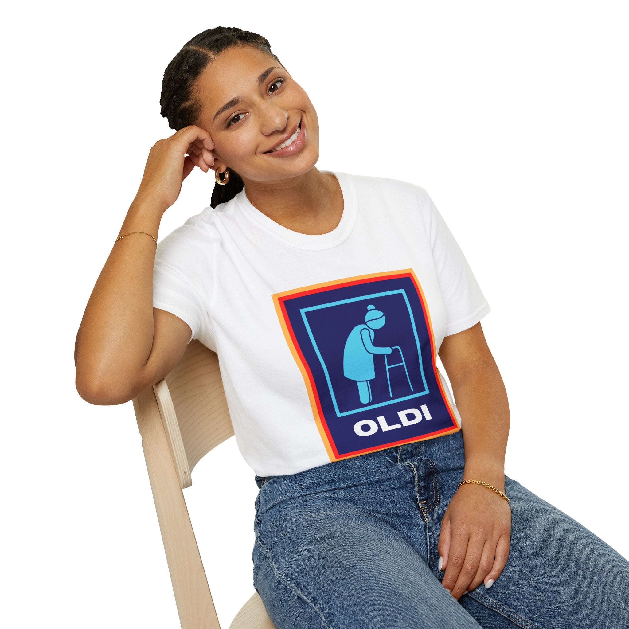 Old lady with Walking Stick Aldi Parody T-Shirt