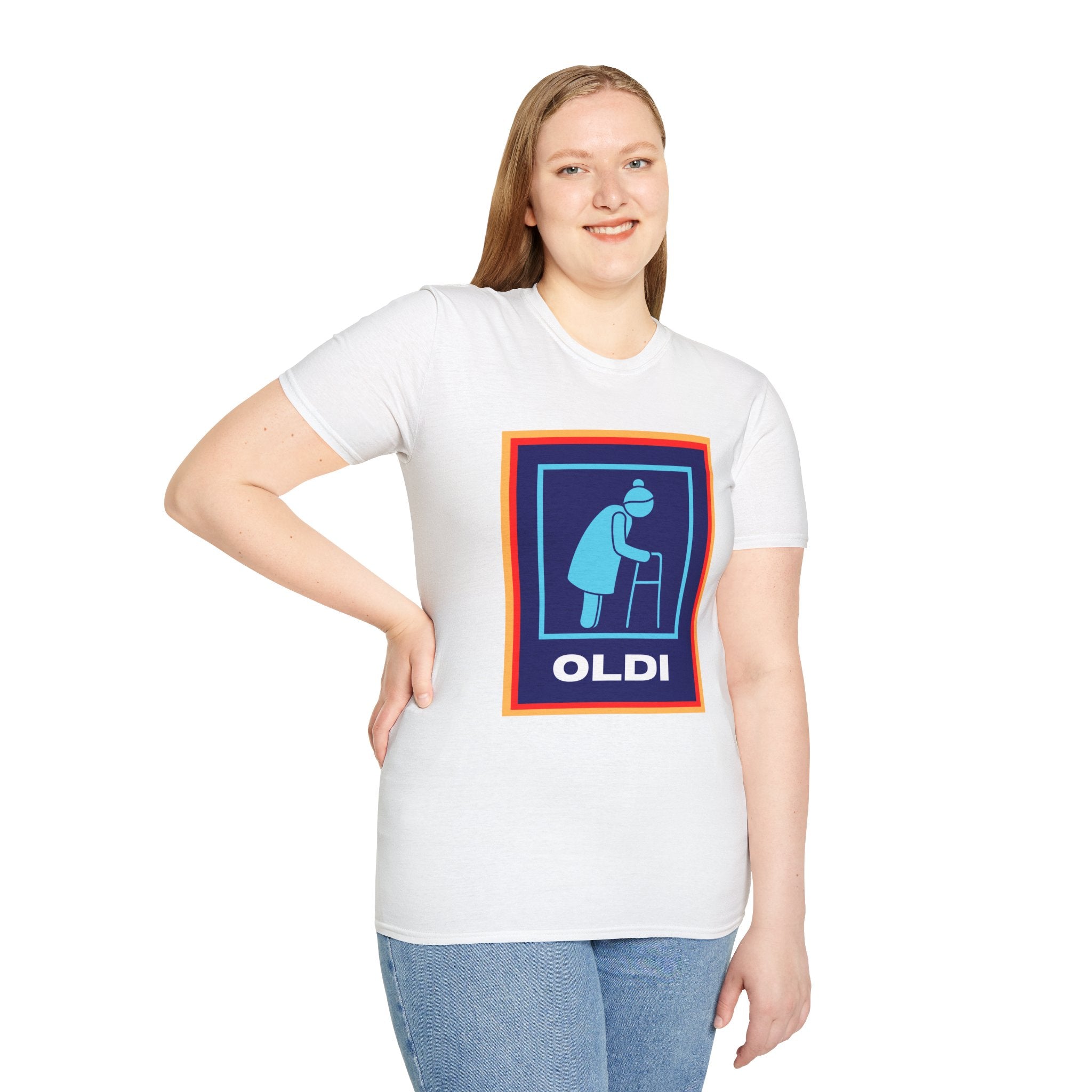 Old lady with Walking Stick Aldi Parody T-Shirt