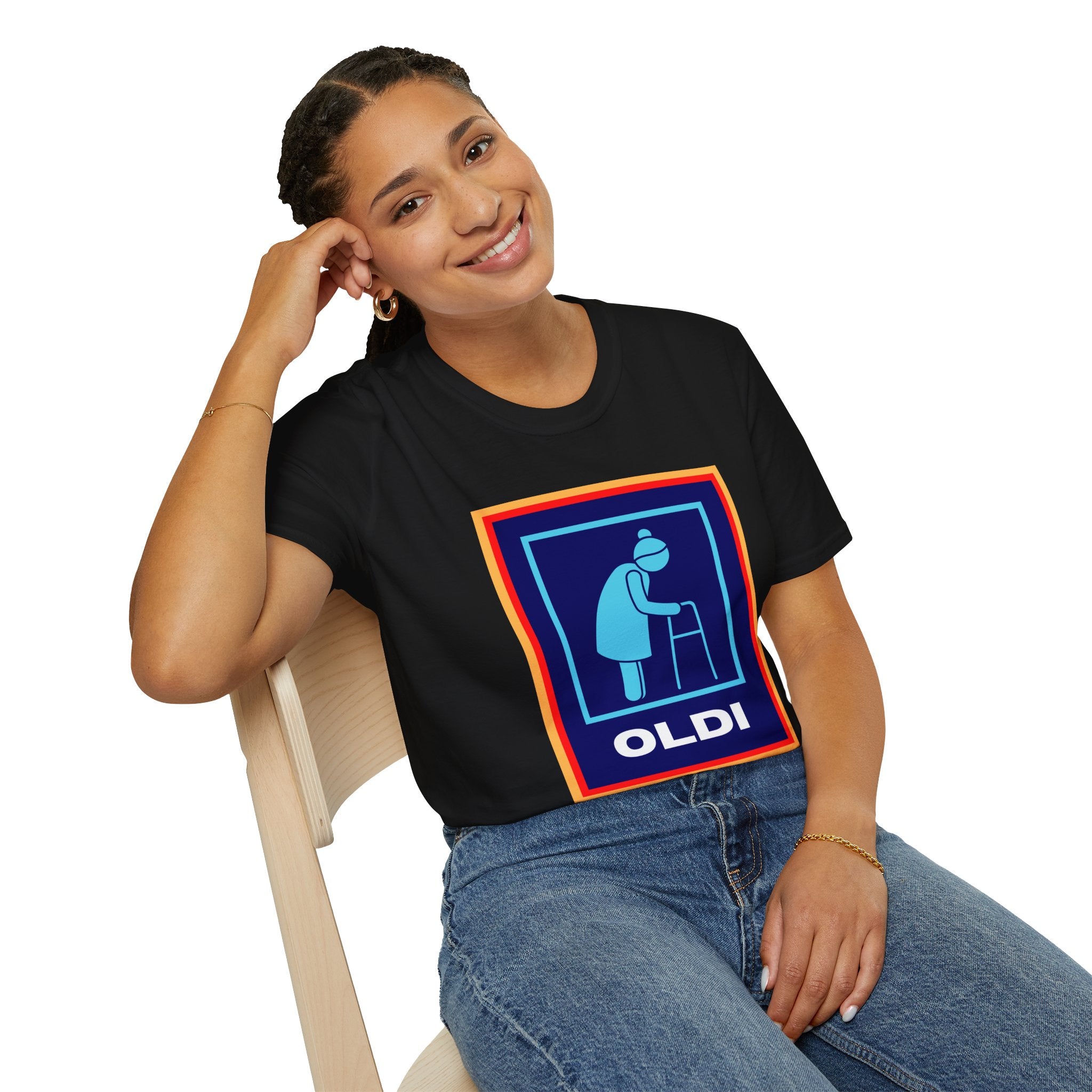 Old lady with Walking Stick Aldi Parody T-Shirt