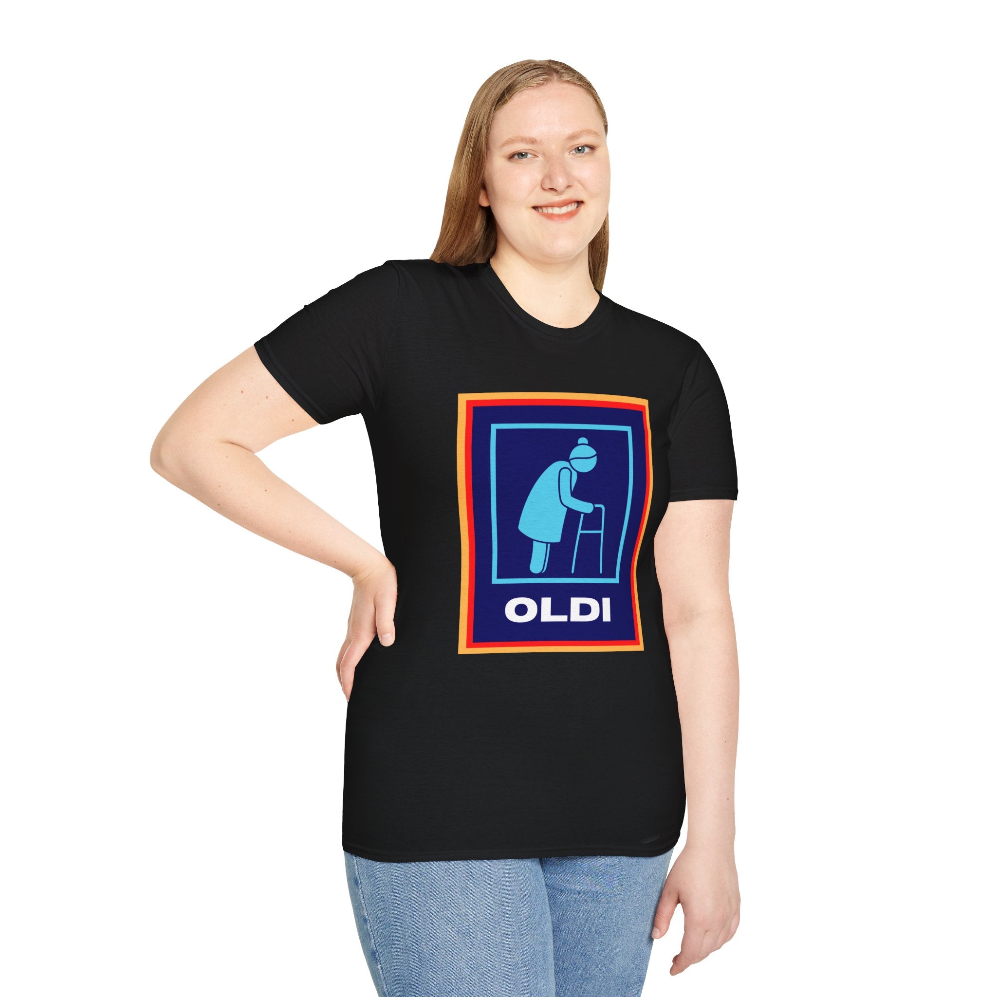 Old lady with Walking Stick Aldi Parody T-Shirt