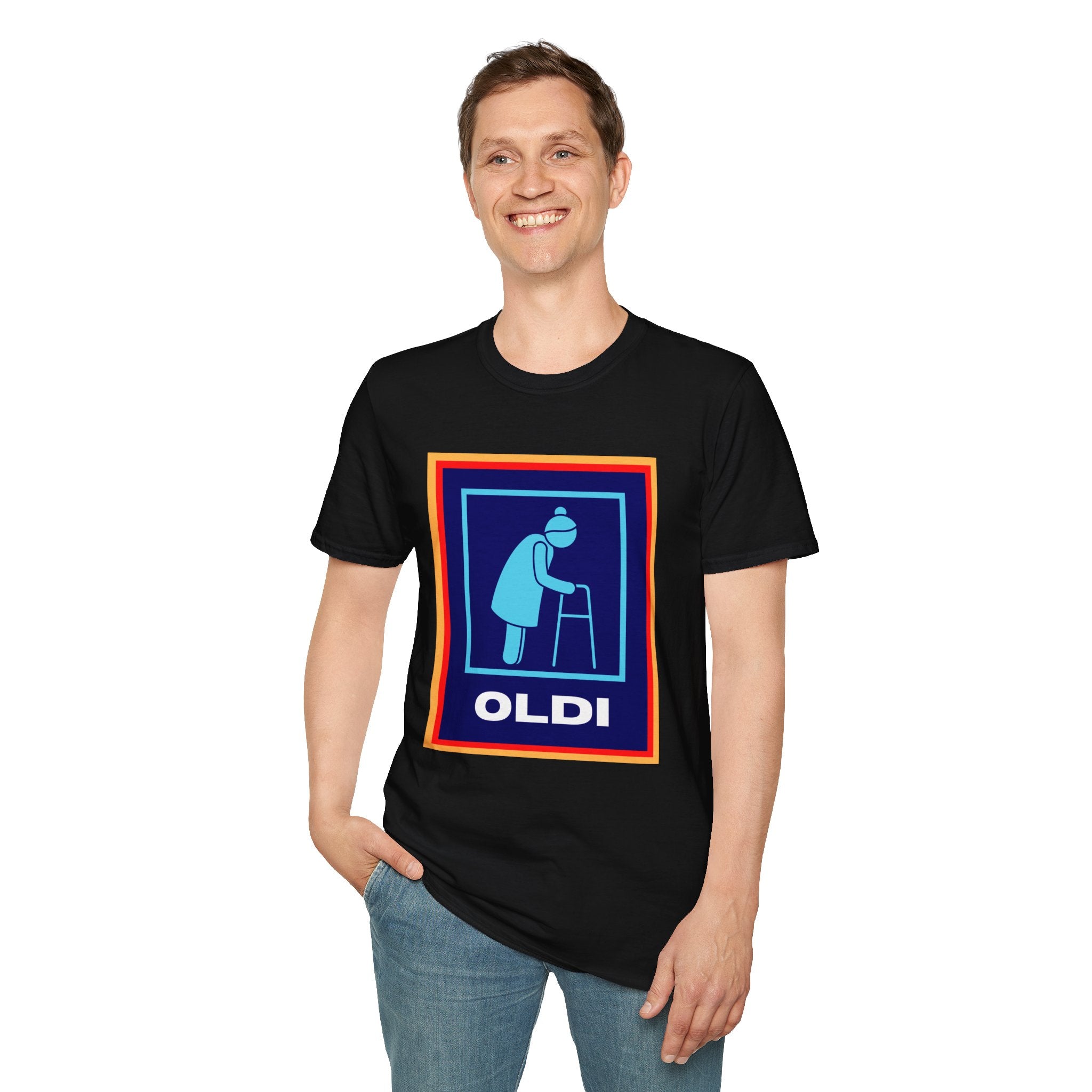 Old lady with Walking Stick Aldi Parody T-Shirt