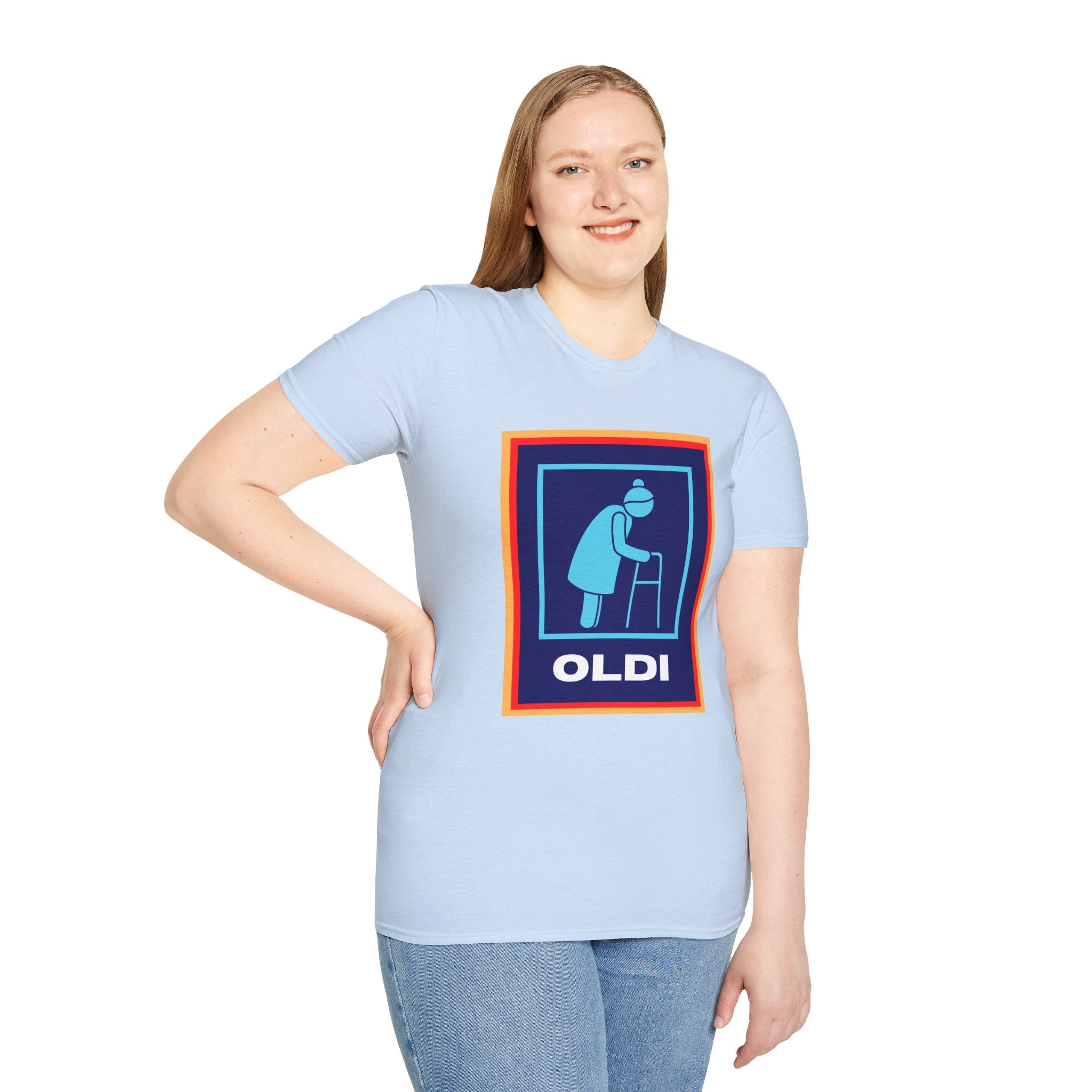 Old lady with Walking Stick Aldi Parody T-Shirt